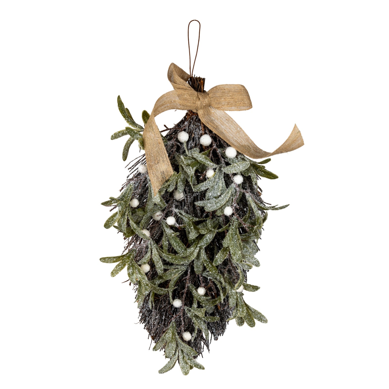 Frosted Mistletoe And Pine Swag With Ribbon