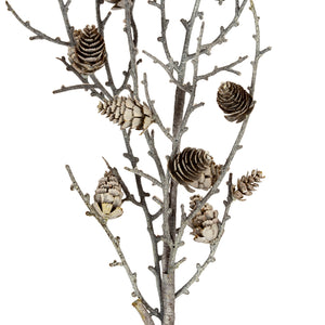 Snowy Winter Woodland Branch With Pinecones