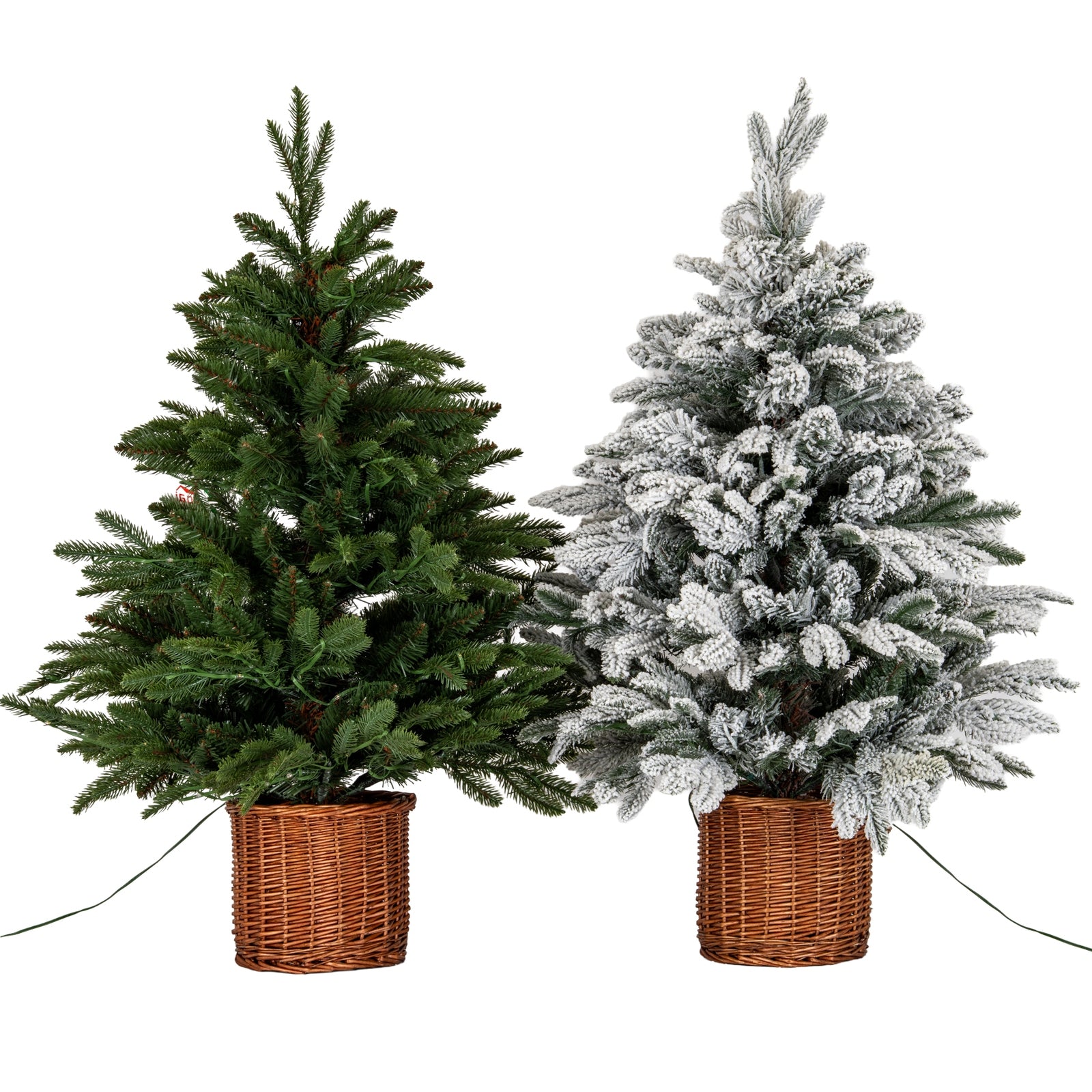 Snowy Norway Fir Pre-Lit Led 300L Fir Tree In Rattan Pot