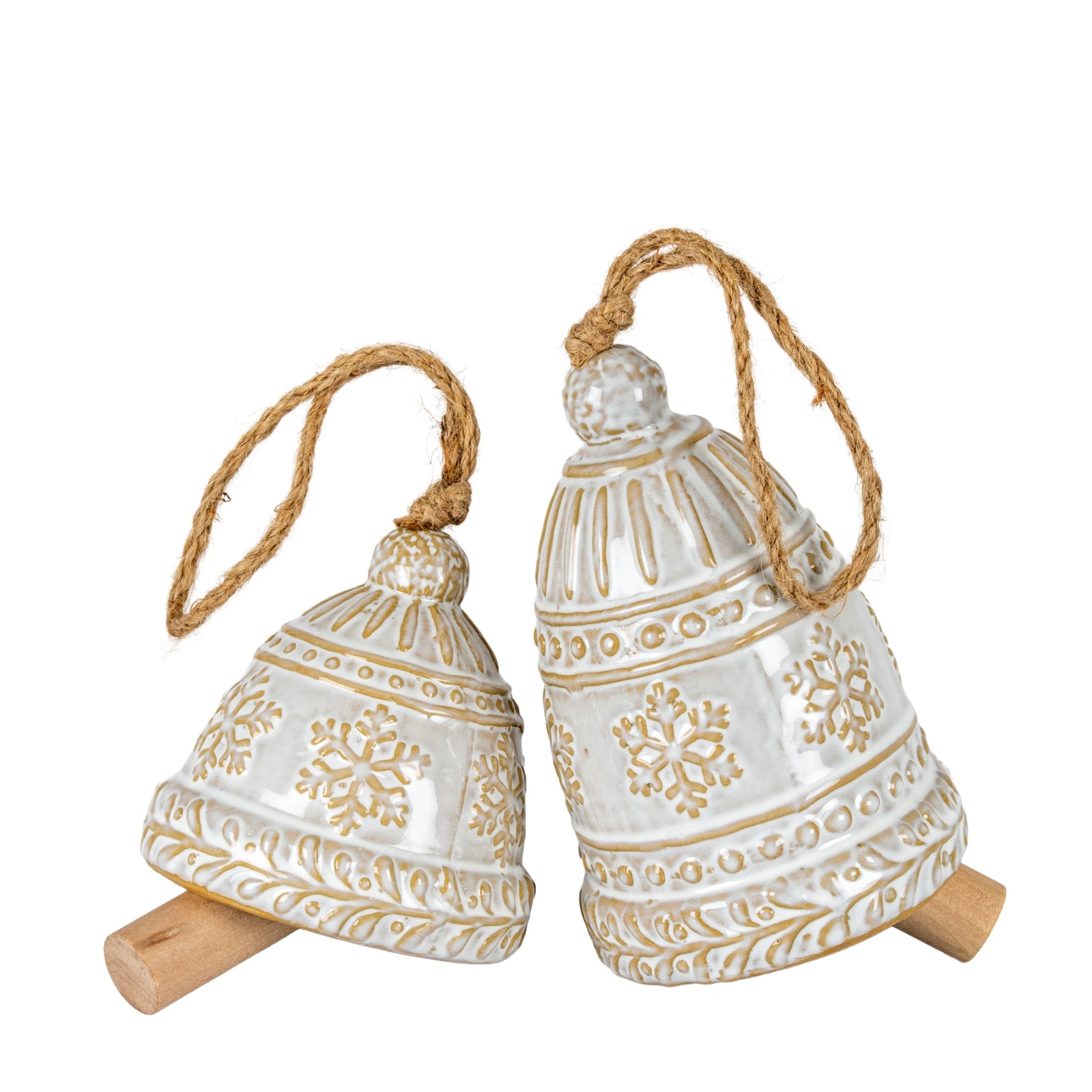 Large Ceramic Bell Tree Ornament With Snowflake Detail
