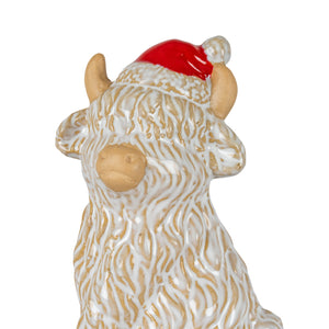 Merry Moo Ceramic Cow Ornament Gazing Left