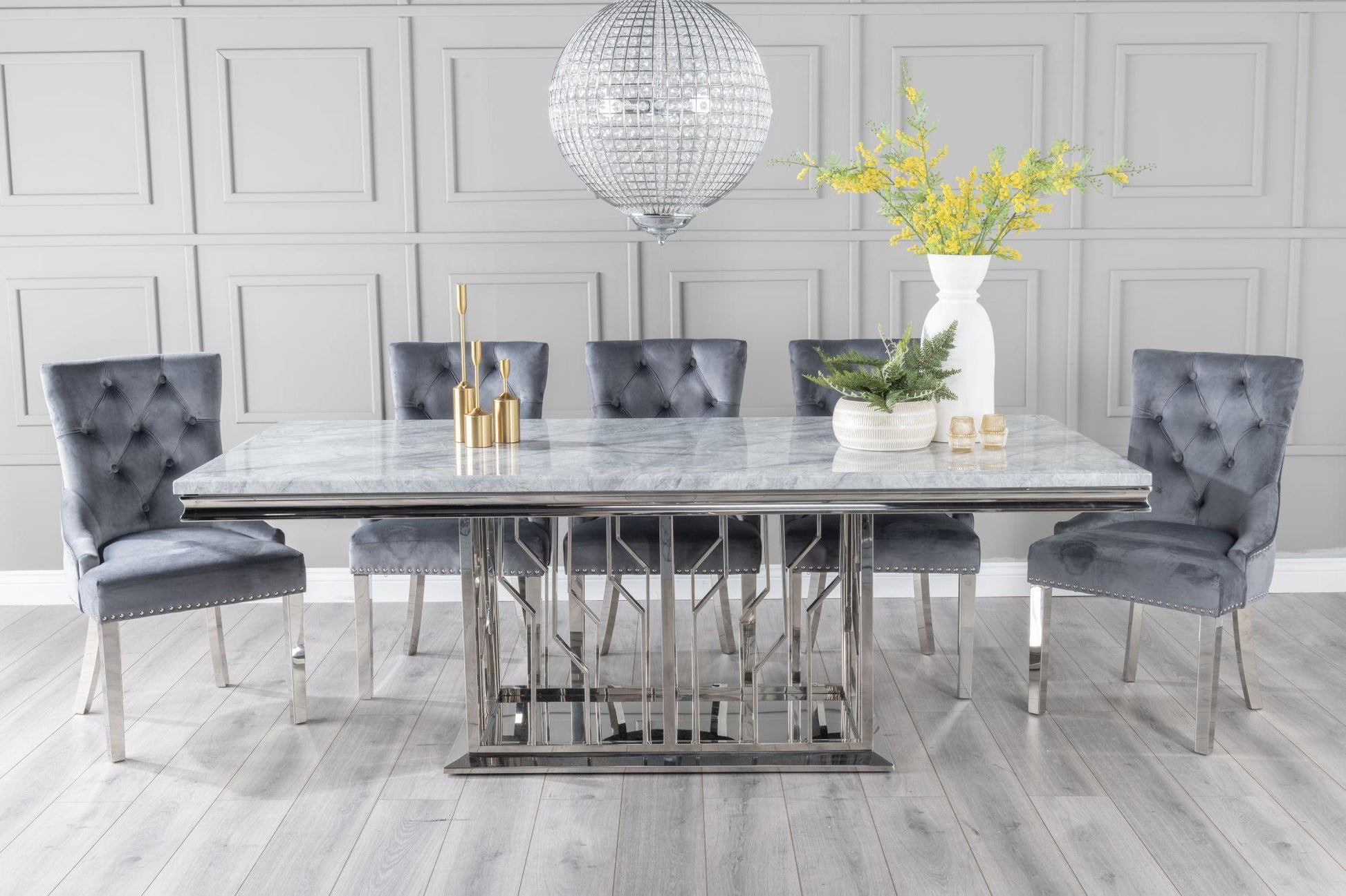 Mercury Grey Marble and Chrome Dining Table - 220cm
