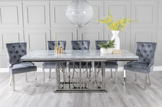 Mercury Grey Marble and Chrome Dining Table - 220cm