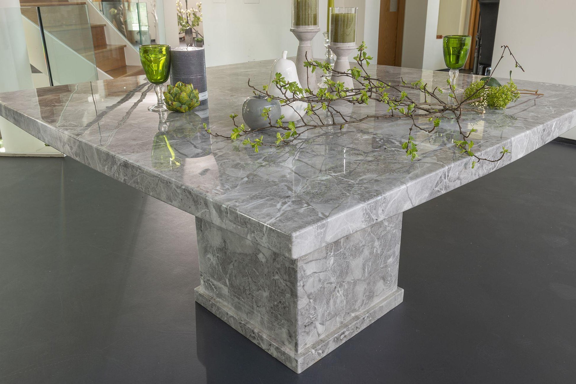 Anza Square Grey Marble Dining Table - 140cm