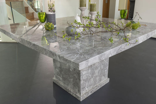 Anza Square Grey Marble Dining Table - 140cm