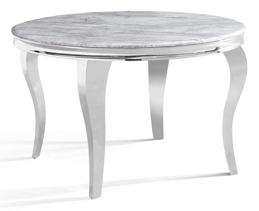 Merida Grey Marble and Chrome Round Dining Table - 120cm