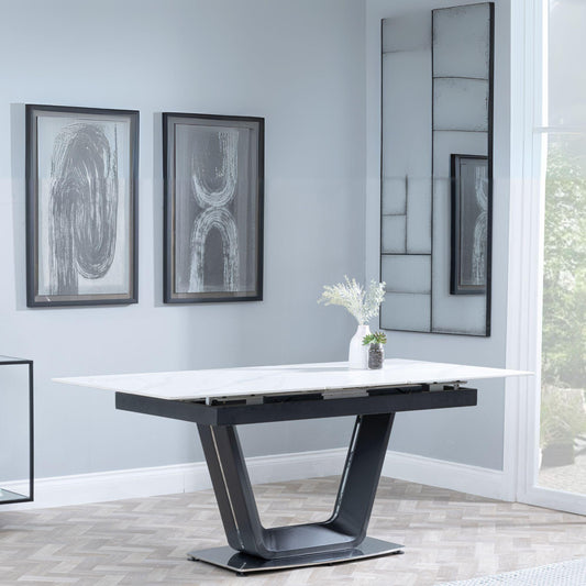 Delta White Sintered Stone Extending Dining Table with Black Base - 140cm/180cm