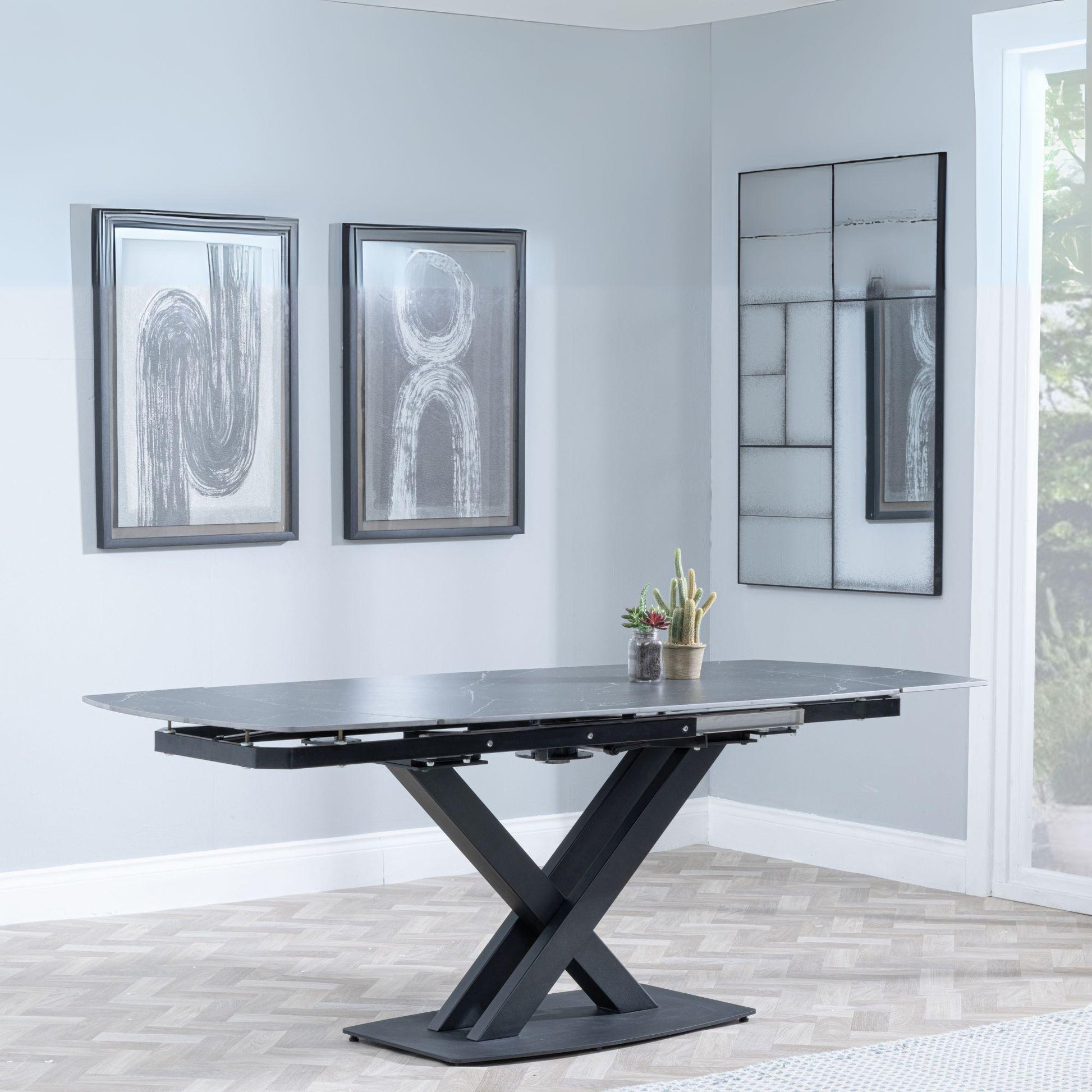 Atlanta Black Sintered Stone Extending Dining Table with Cross Base - 140cm/200cm