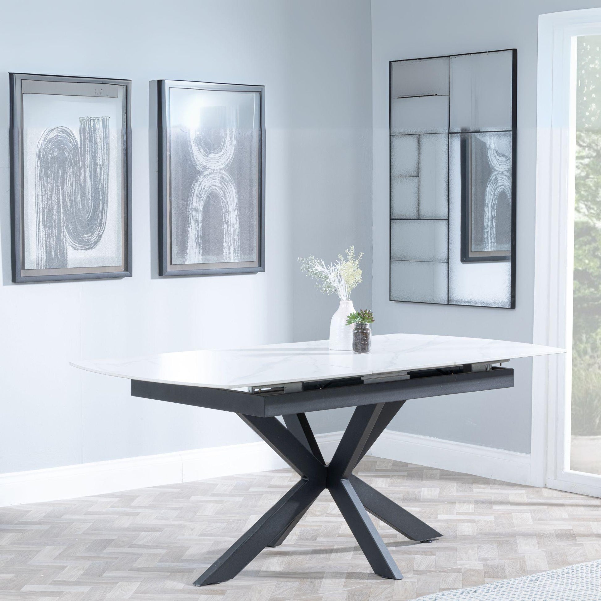 Eva White Sintered Stone Extending Dining Table with Black Star Base - 140cm/180cm