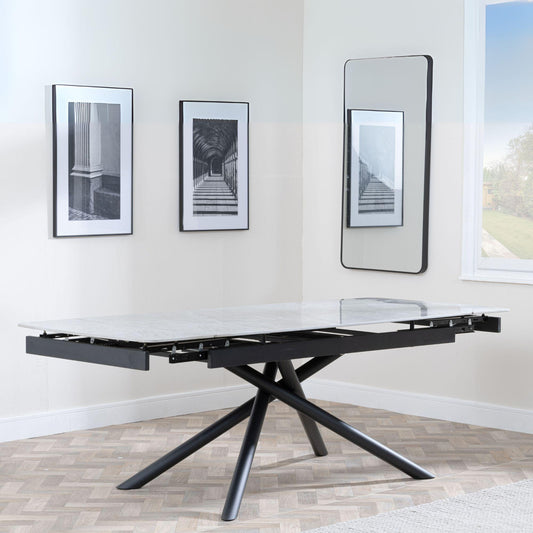 Flavia Grey Sintered Stone Extending Dining Table with Black Cross Base - 160cm/220cm