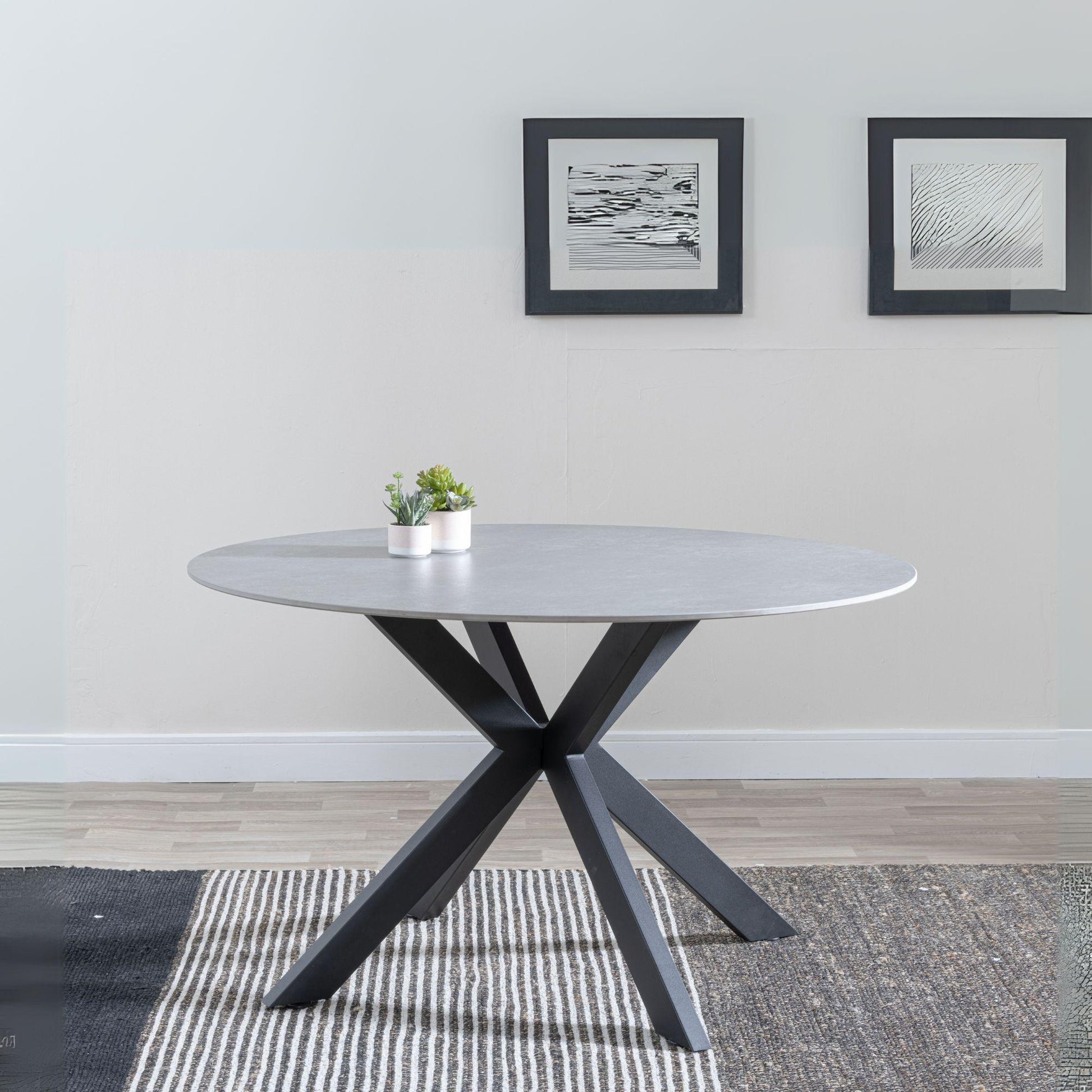 Avesta Grey Sintered Stone Round Dining Table with Black Star Base - 130cm