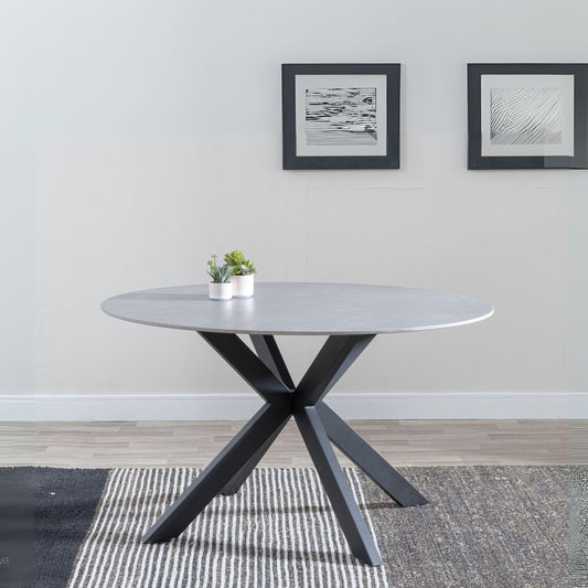 Avesta Grey Sintered Stone Round Dining Table with Black Star Base - 130cm