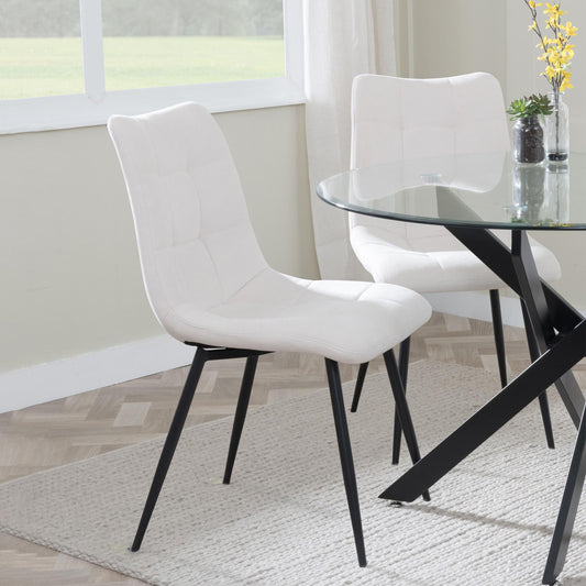 Elba Dining Chairs in Beige Fabric and Black Metal Legs - Pair of 2