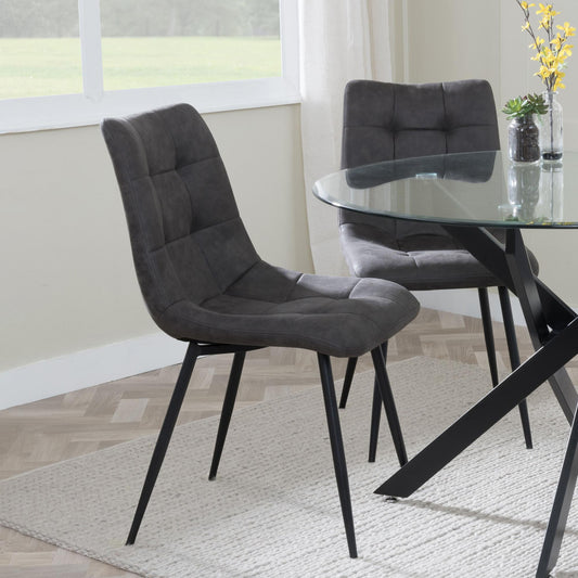 Elba Dining Chairs in Grey Leather Look Fabric and Black Metal Legs - Pair of 2