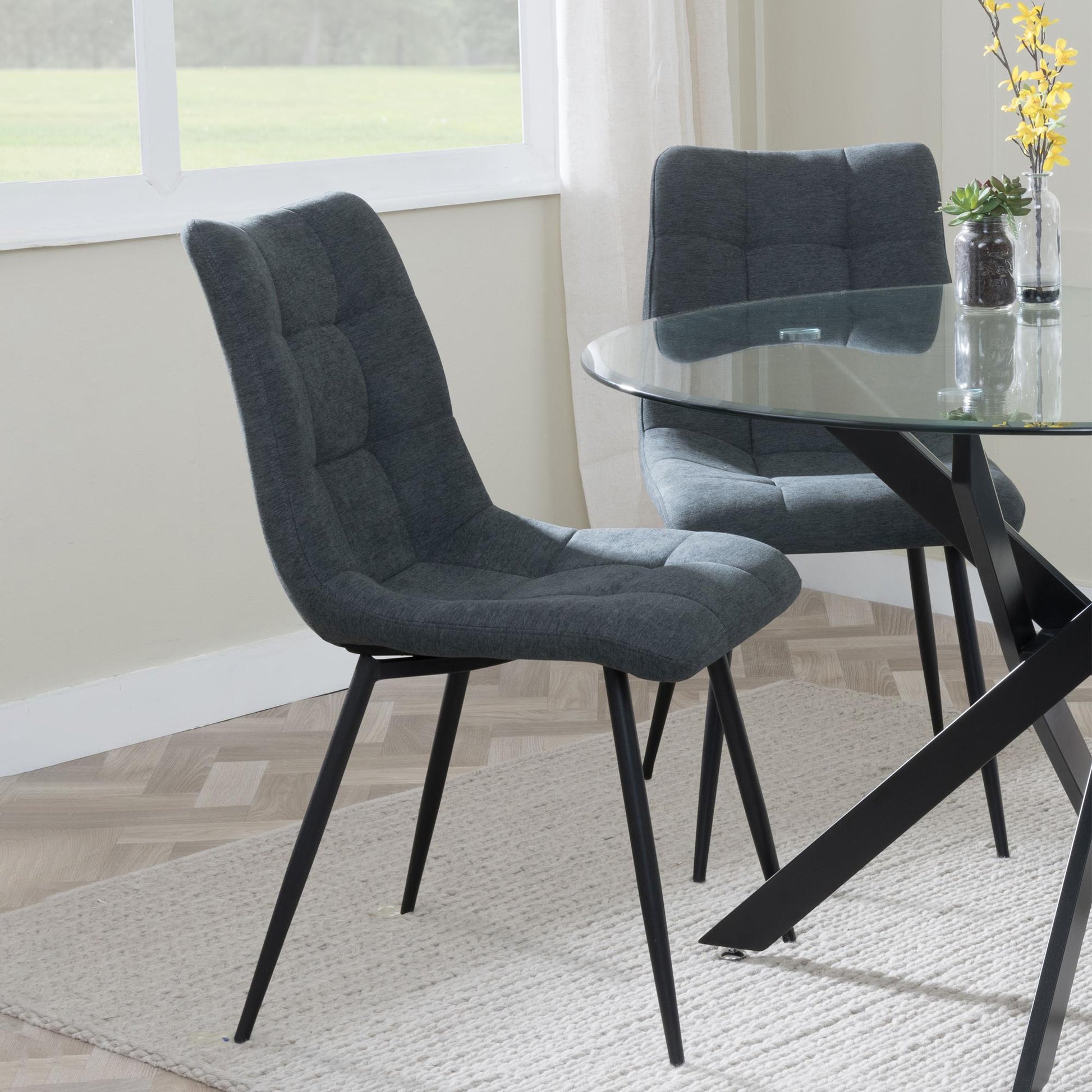Elba Dining Chairs in Light Grey Fabric and Black Metal Legs - Pair of 2