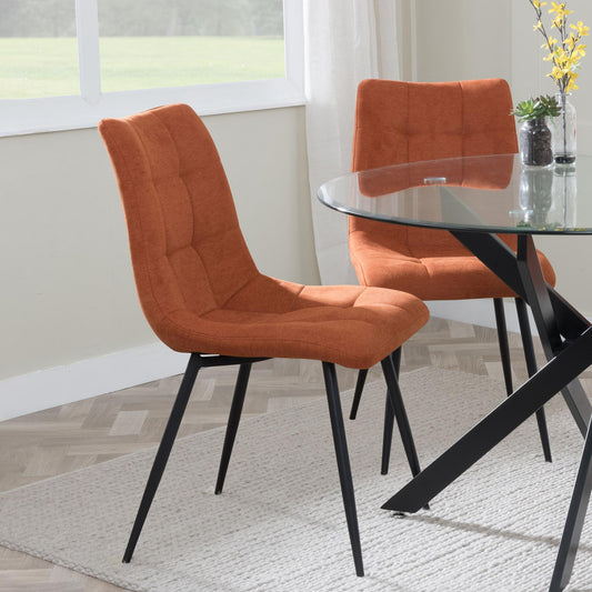 Elba Dining Chairs in Orange Fabric and Black Metal Legs - Pair of 2
