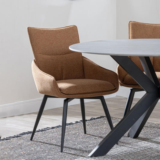 Flavio Orange Fabric Swivel Dining Chair with Black Legs - Pair of 2