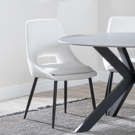 Fabien Cream Fabric Dining Chair with Black Legs - Pair of 2