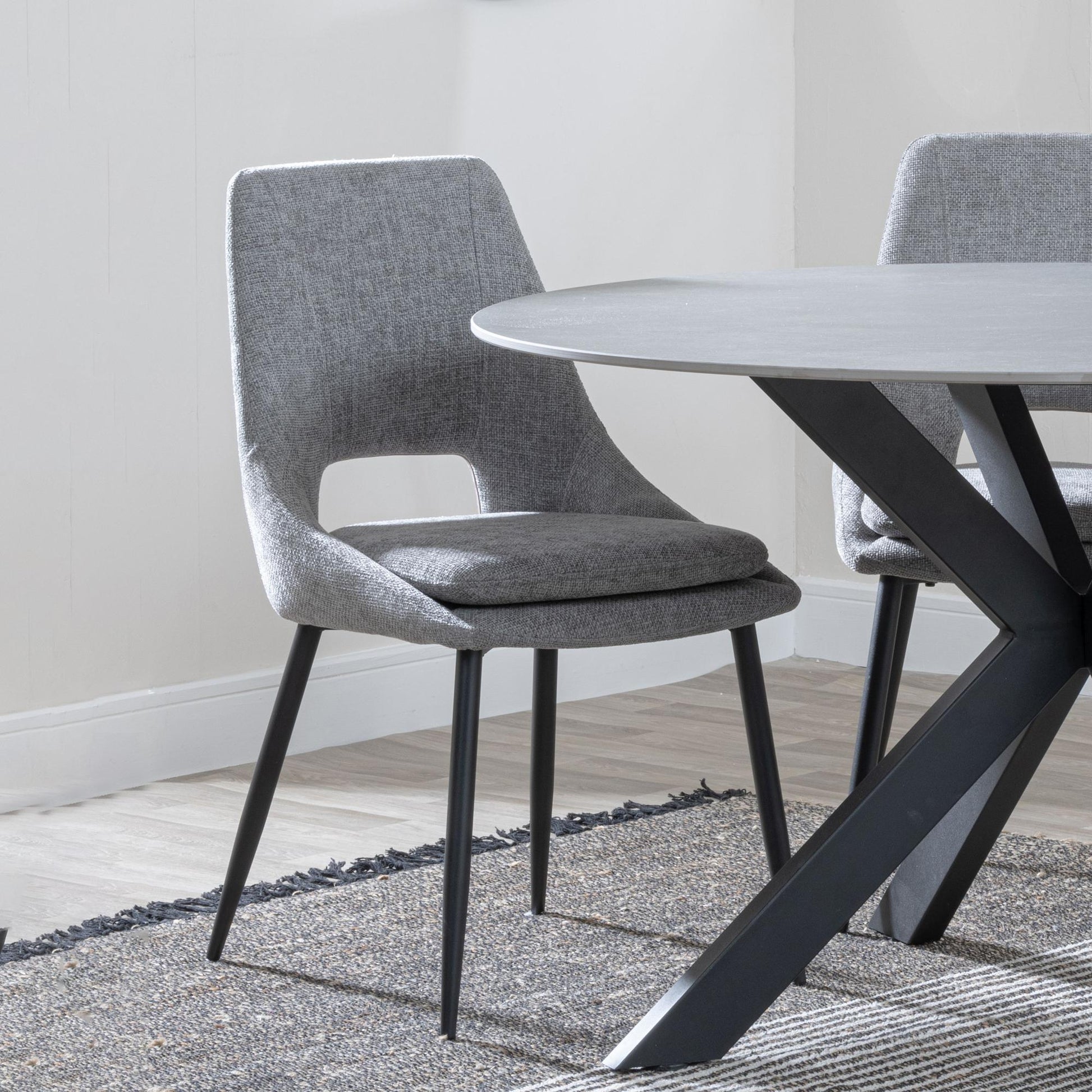 Fabien Grey Fabric Dining Chair with Black Legs - Pair of 2