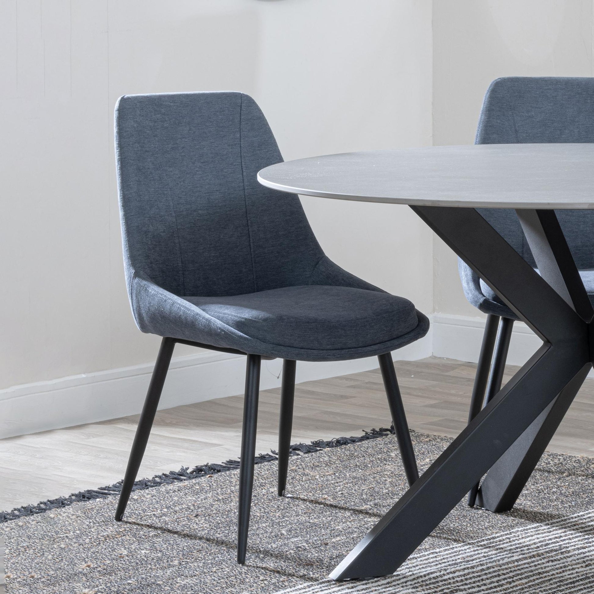 Jeeves Dark Grey Fabric Dining Chair with Black Legs - Pair of 2