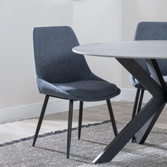 Jeeves Dark Grey Fabric Dining Chair with Black Legs - Pair of 2