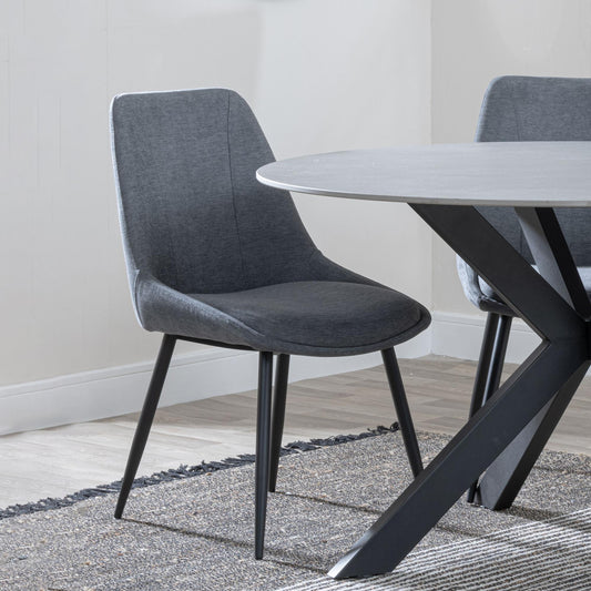 Jeeves Grey Fabric Dining Chair with Black Legs - Pair of 2