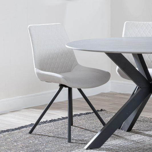 Elliot Cream Fabric Swivel Dining Chair with Black Legs - Pair of 2