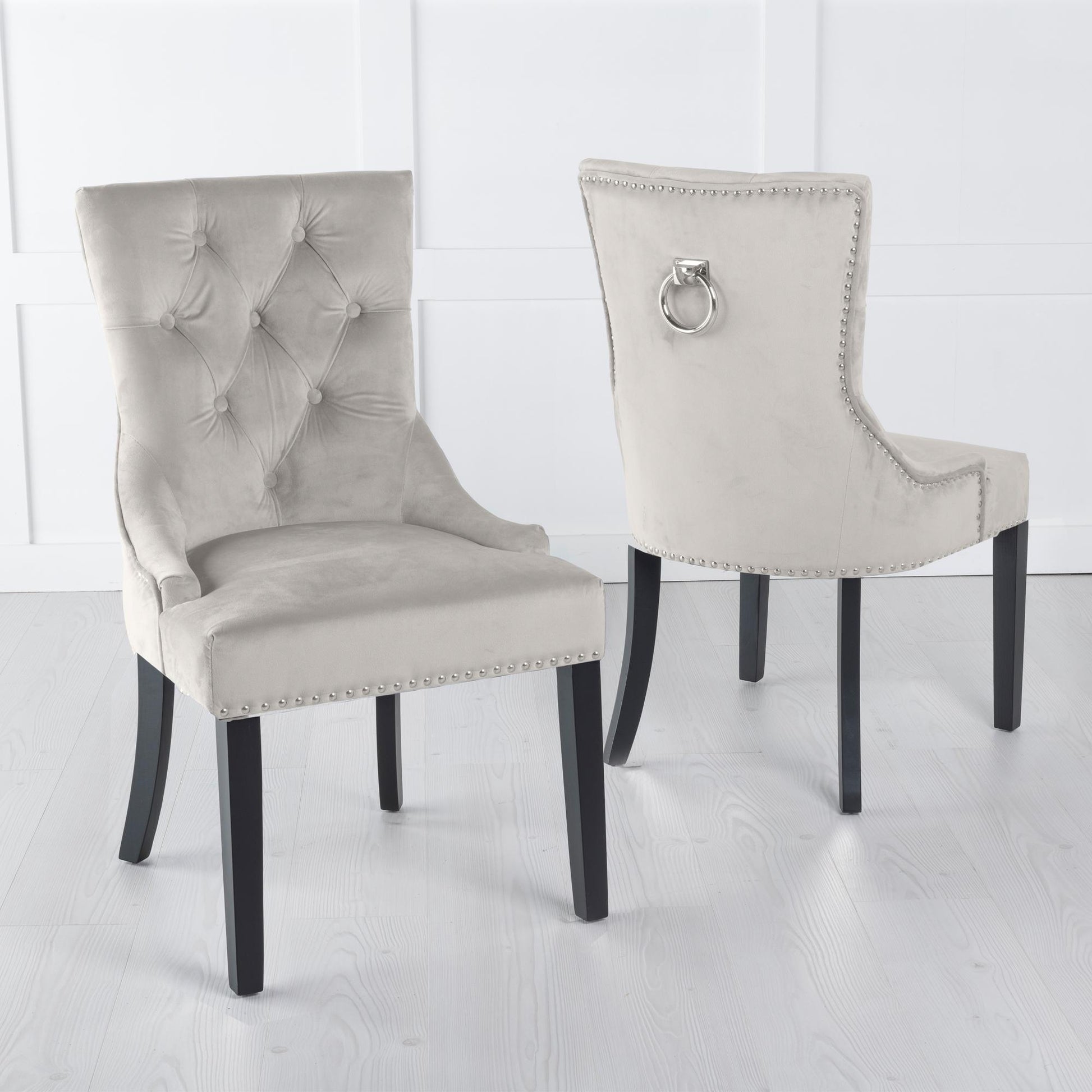 Monte Knocker Back Champagne Chair Velvet with Black Wooden Legs - Pair of 2