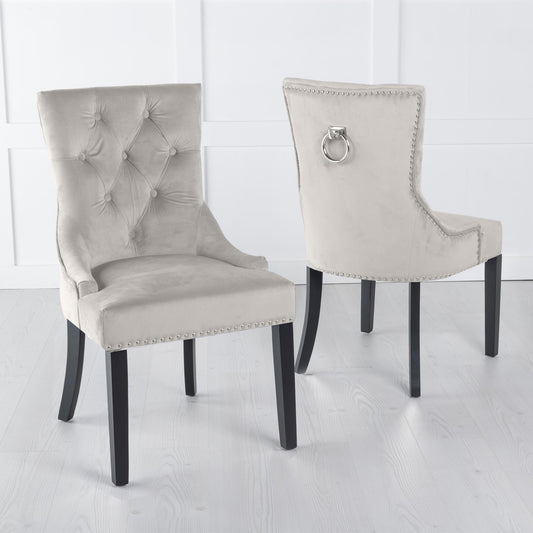 Monte Knocker Back Champagne Chair Velvet with Black Wooden Legs - Pair of 2
