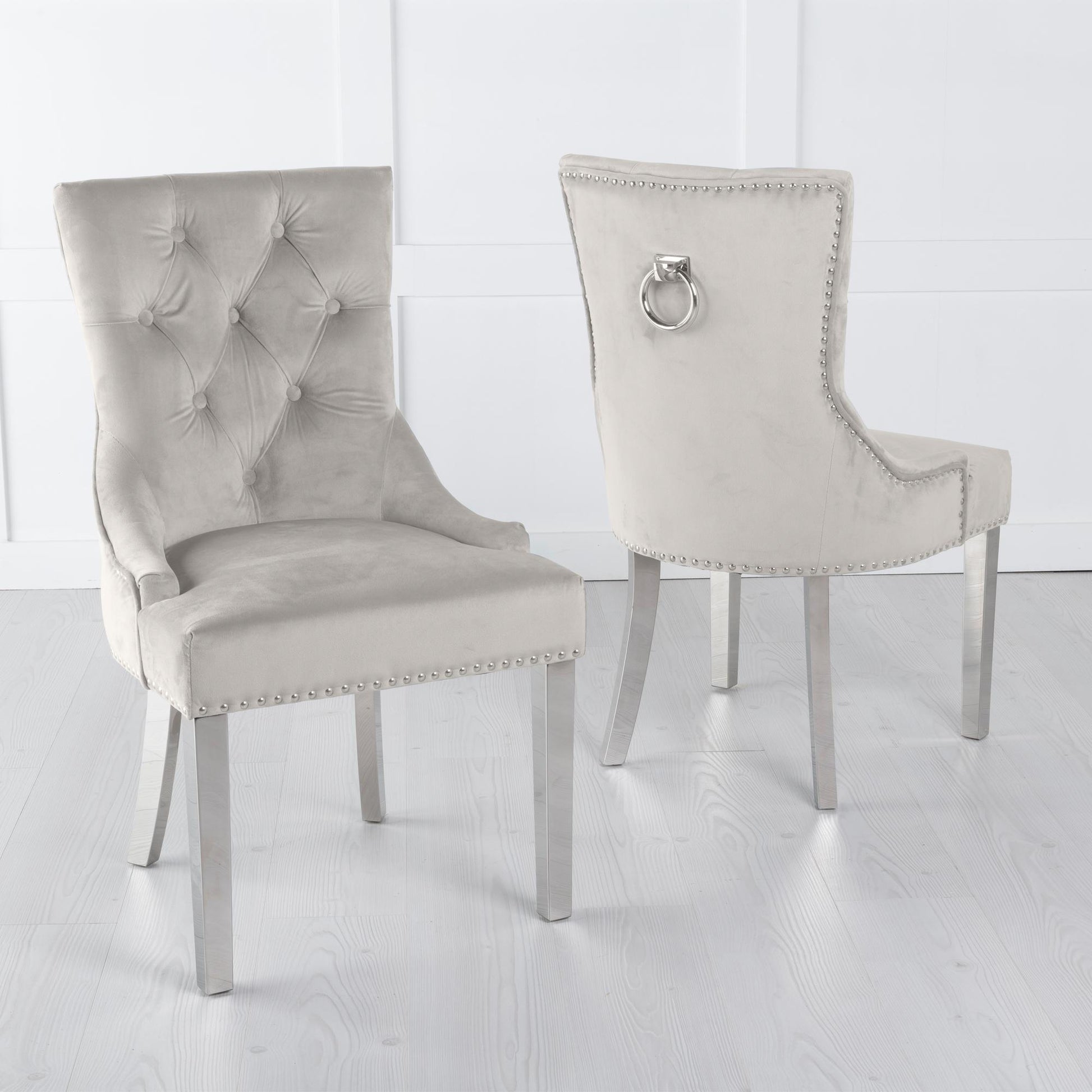 Monte Knocker Back Champagne Chair Velvet Chrome Legs - Pair of 2
