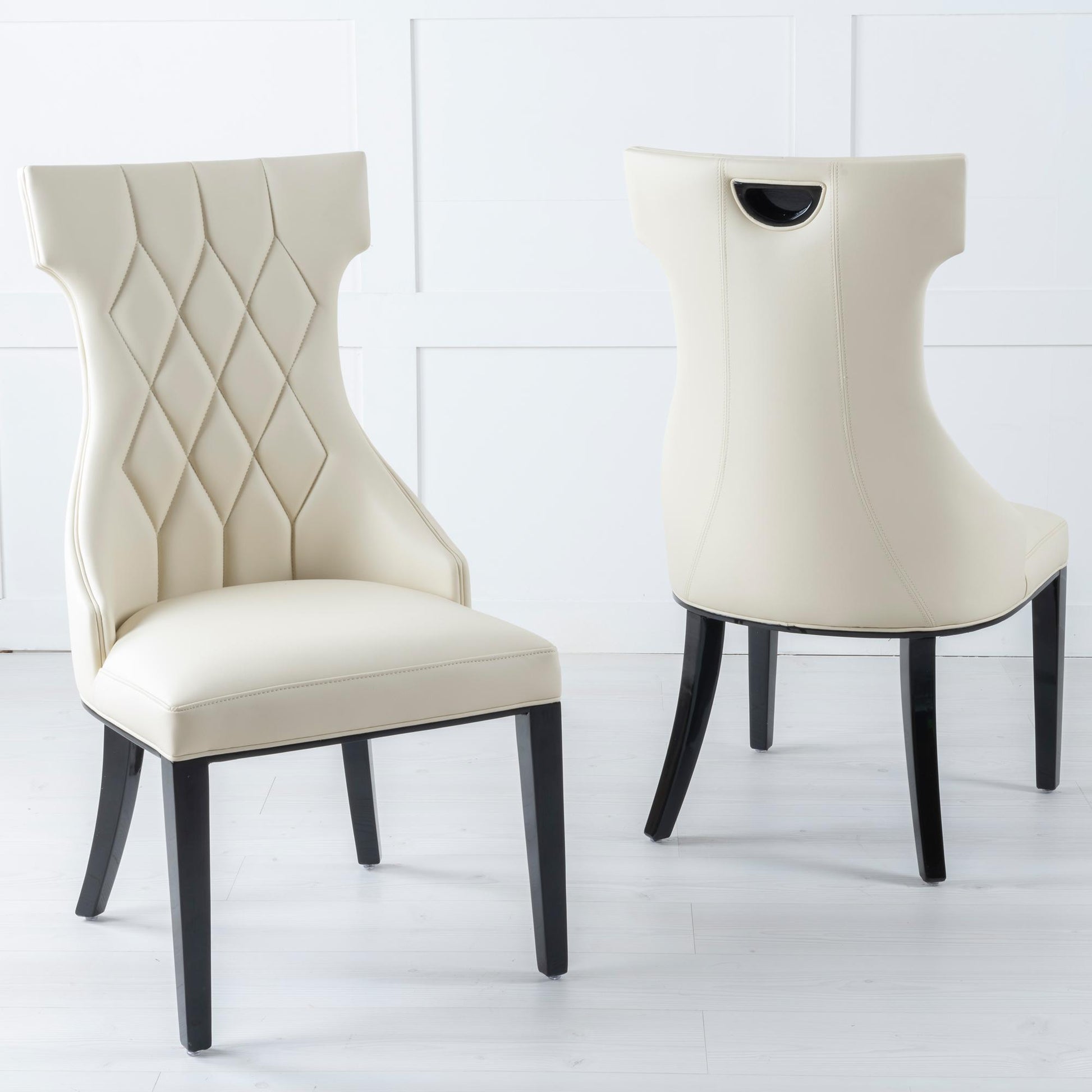 Tremiti Cream Leather Large High Back Dining Chair with Black Legs - Pair of 2
