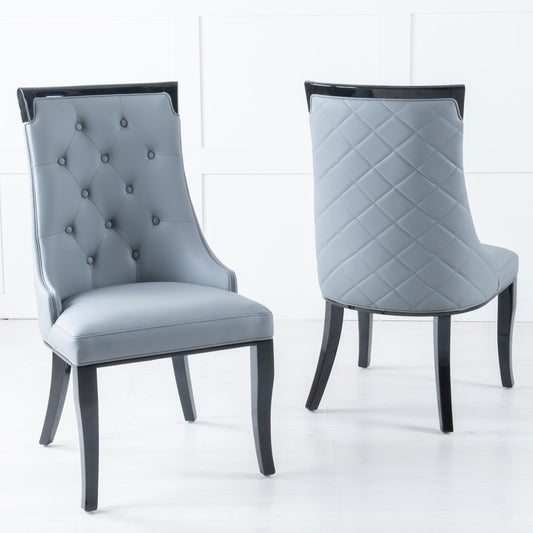 Torino Grey Leather Large High Back Dining Chair with Black Legs - Pair of 2