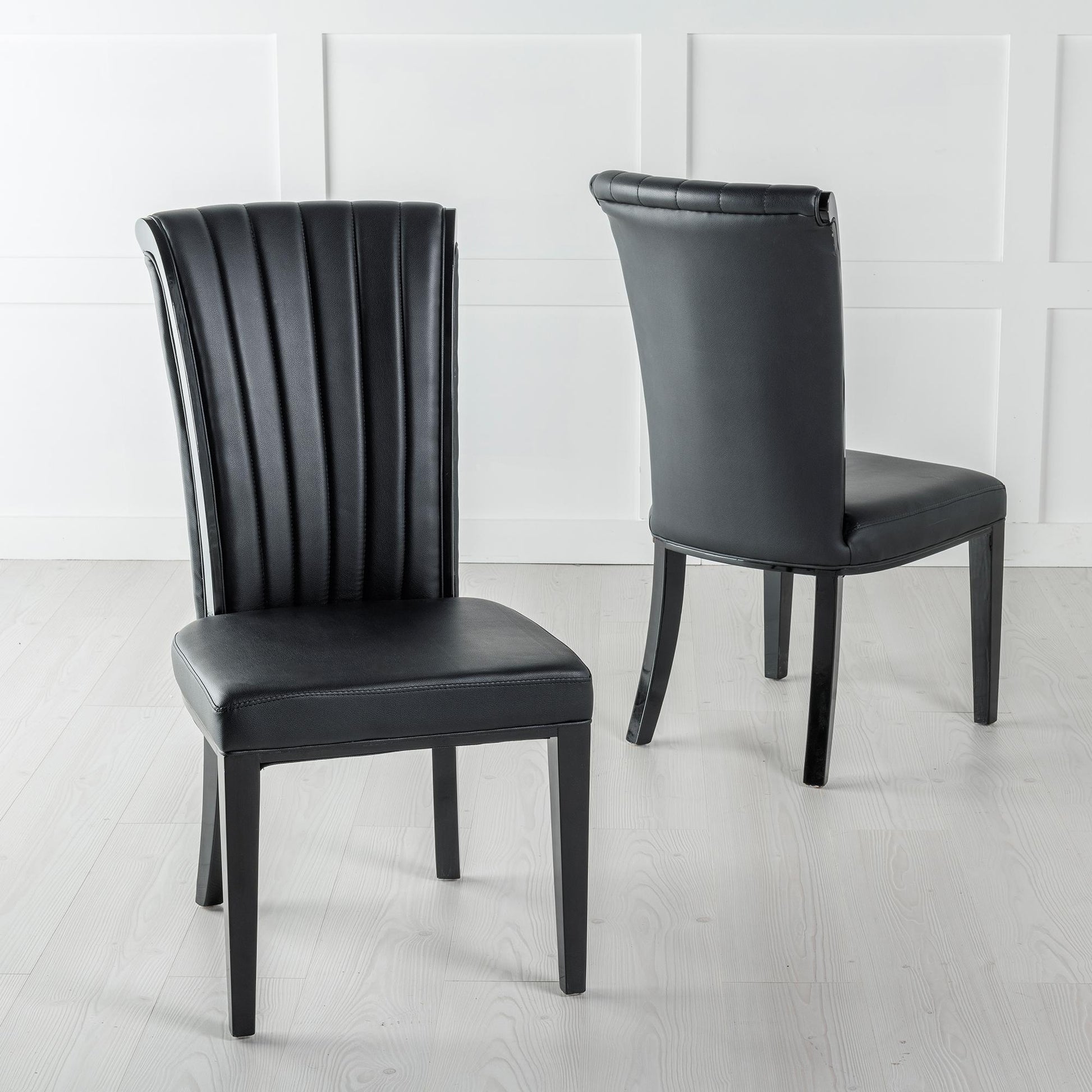 Ramona Black Leather Large High Back Dining Chair with Black Legs - Pair of 2