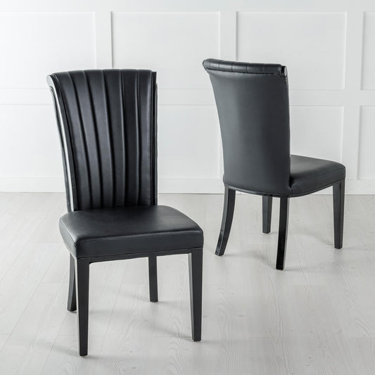 Ramona Black Leather Large High Back Dining Chair with Black Legs - Pair of 2