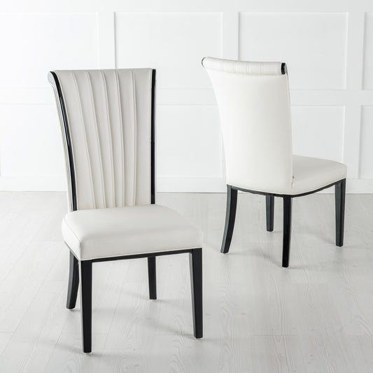 Ramona White Leather Large High Back Dining Chair with Black Legs - Pair of 2