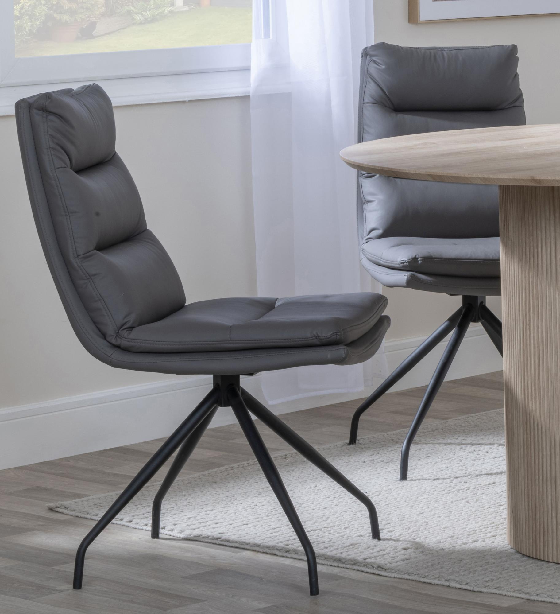 Hadley Grey Leather Swivel Dining Chair with Black Legs - Pair of 2