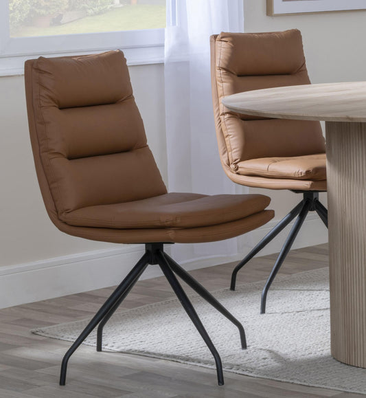 Hadley Brown Leather Swivel Dining Chair with Black Legs - Pair of 2