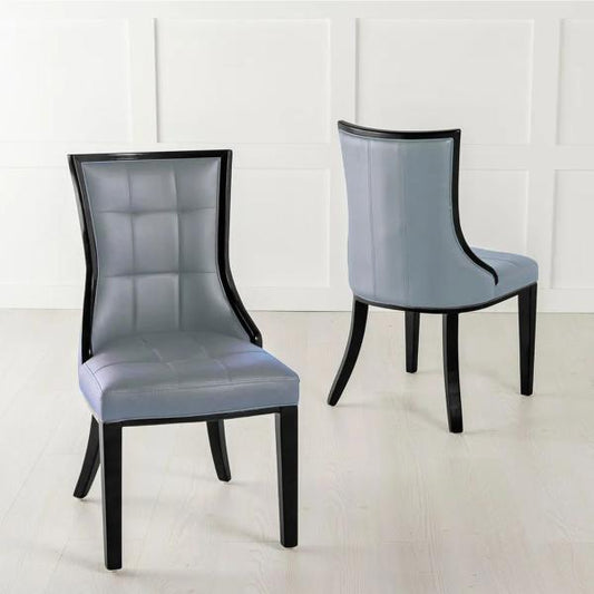 Zanetti Grey Leather Dining Chair with Black Legs - Pair of 2