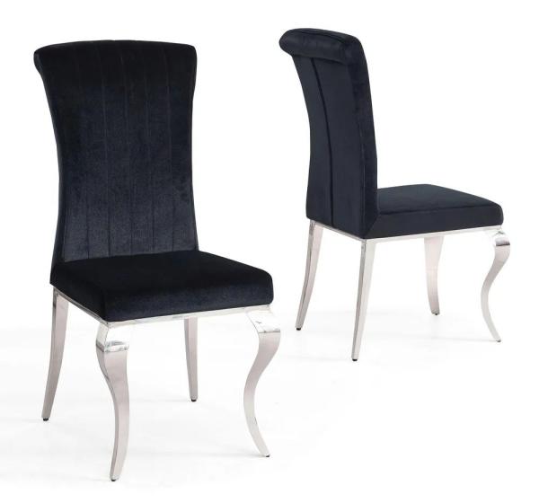 Merida Black Velvet Fabric Dining Chair - Pair of 2