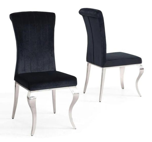 Merida Black Velvet Fabric Dining Chair - Pair of 2