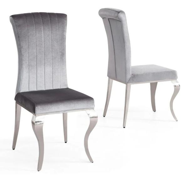 Merida Grey Velvet Fabric Dining Chair - Pair of 2