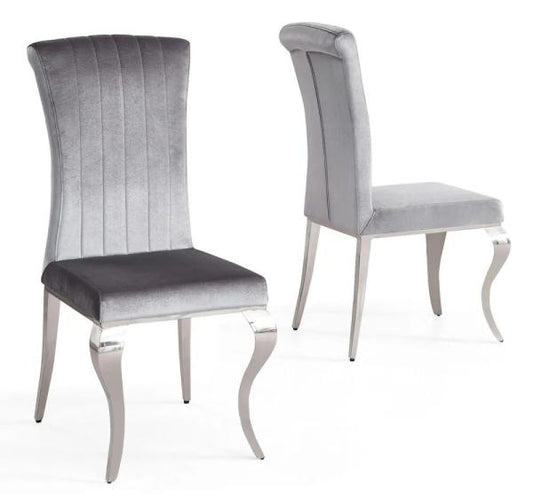 Merida Grey Velvet Fabric Dining Chair - Pair of 2