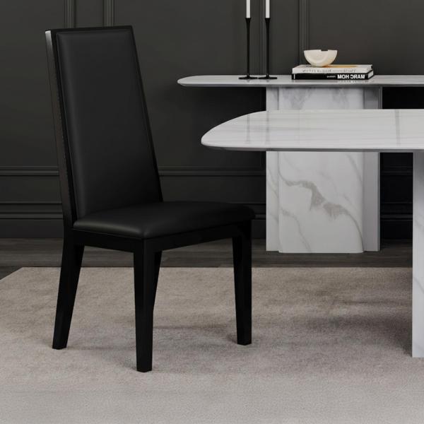 Montelli Black Leather High Back Dining Chair with Black Legs - Pair of 2