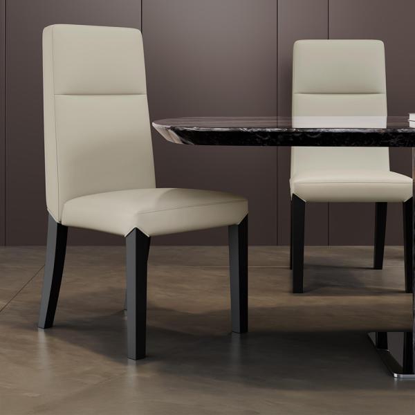 Savona Cream Leather High Back Dining Chair with Black Legs - Pair of 2