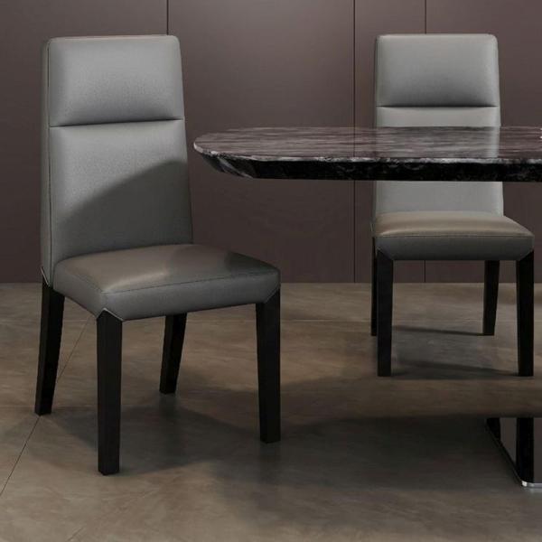 Savona Grey Leather High Back Dining Chair with Black Legs - Pair of 2