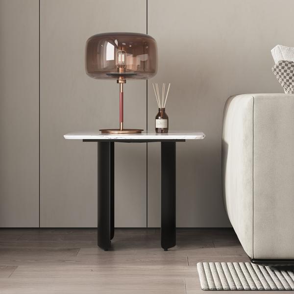 Eclipse Silver White Marble Side Table