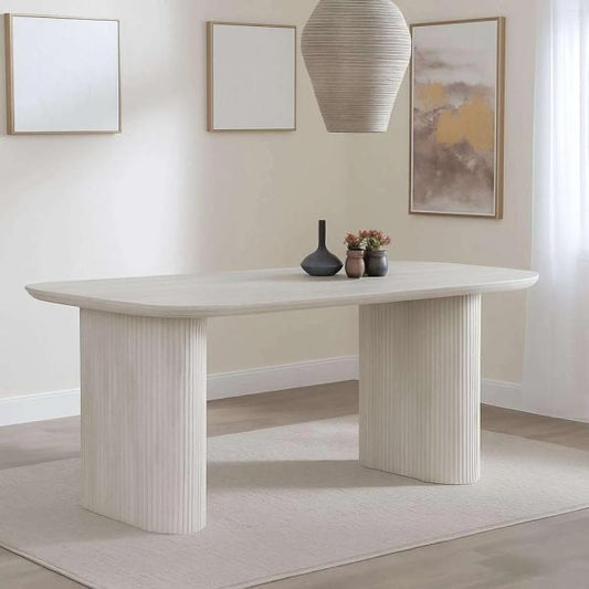 Renzo 160cm White Oval Dining Table with Fluted Ribbed Double Pedestal Base