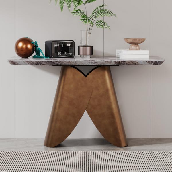 Athena Bronze White Marble Console Table