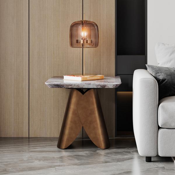 Athena Bronze White Marble Side Table