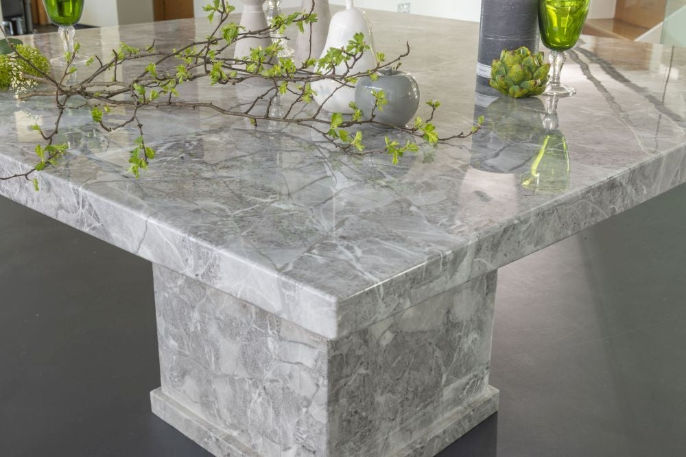 Anza Square Grey Marble Dining Table - 140cm